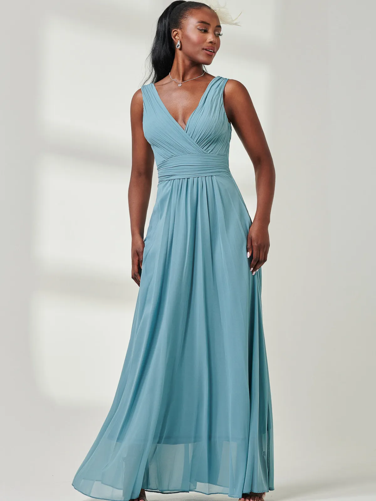 Jolie Moi Occasion Dresses|Party Dresses-Pleated Bodice Chiffon Maxi Dress, Dusty Green