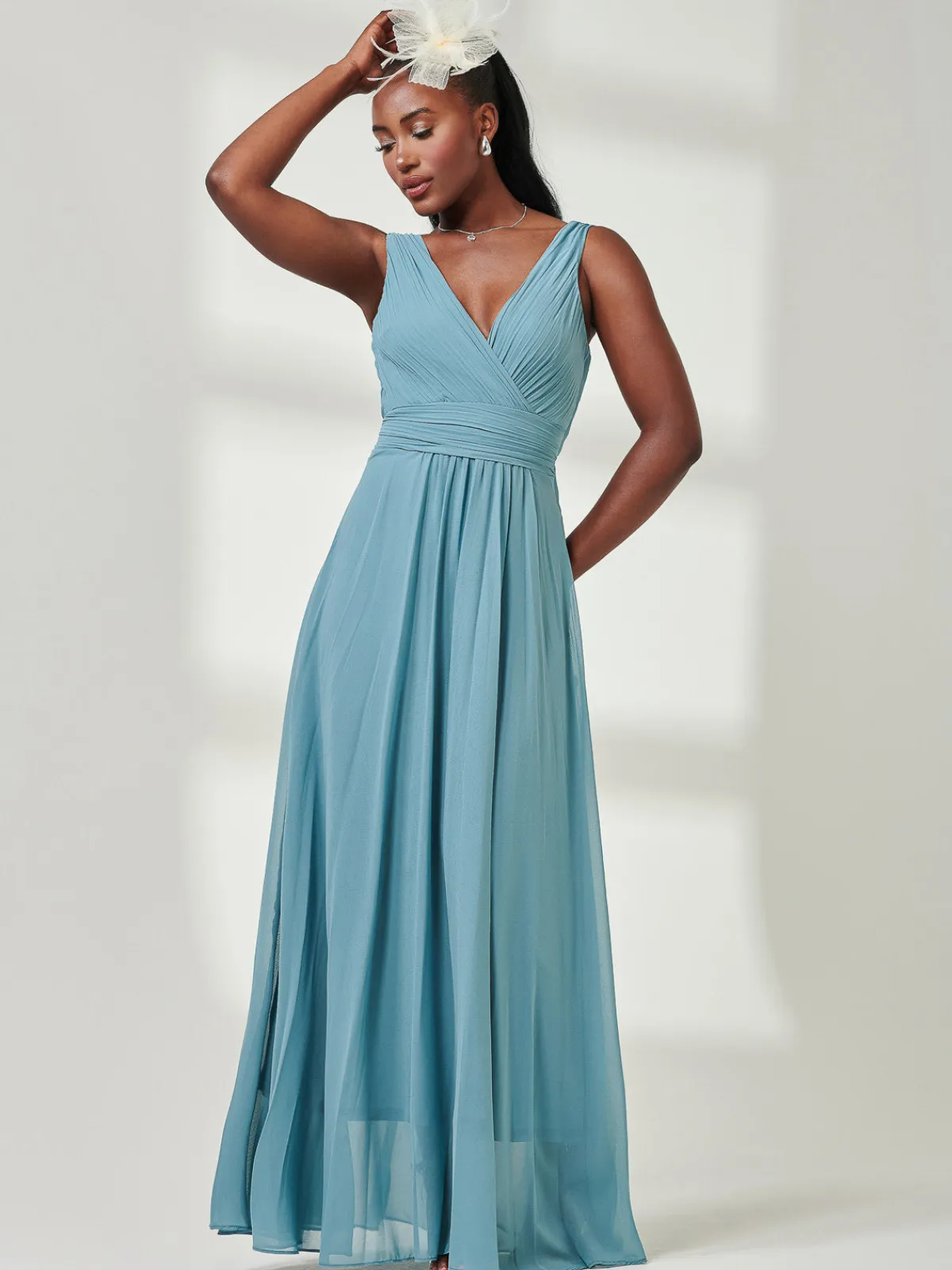 Jolie Moi Occasion Dresses|Party Dresses-Pleated Bodice Chiffon Maxi Dress, Dusty Green