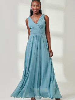Jolie Moi Occasion Dresses|Party Dresses-Pleated Bodice Chiffon Maxi Dress, Dusty Green