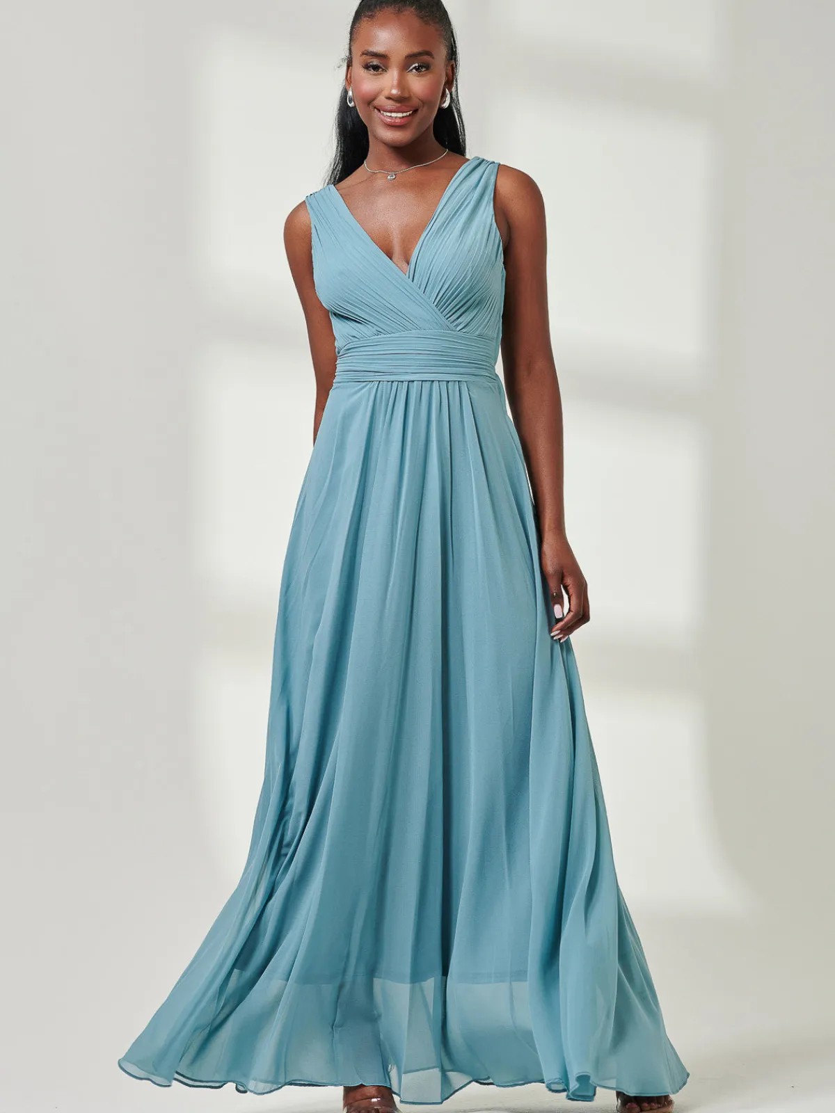 Jolie Moi Occasion Dresses|Party Dresses-Pleated Bodice Chiffon Maxi Dress, Dusty Green