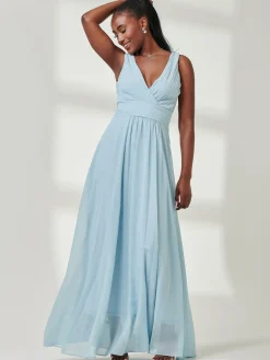 Jolie Moi Occasion Dresses|Sleeveless Dresses-Pleated Bodice Chiffon Maxi Dress, Ice Blue