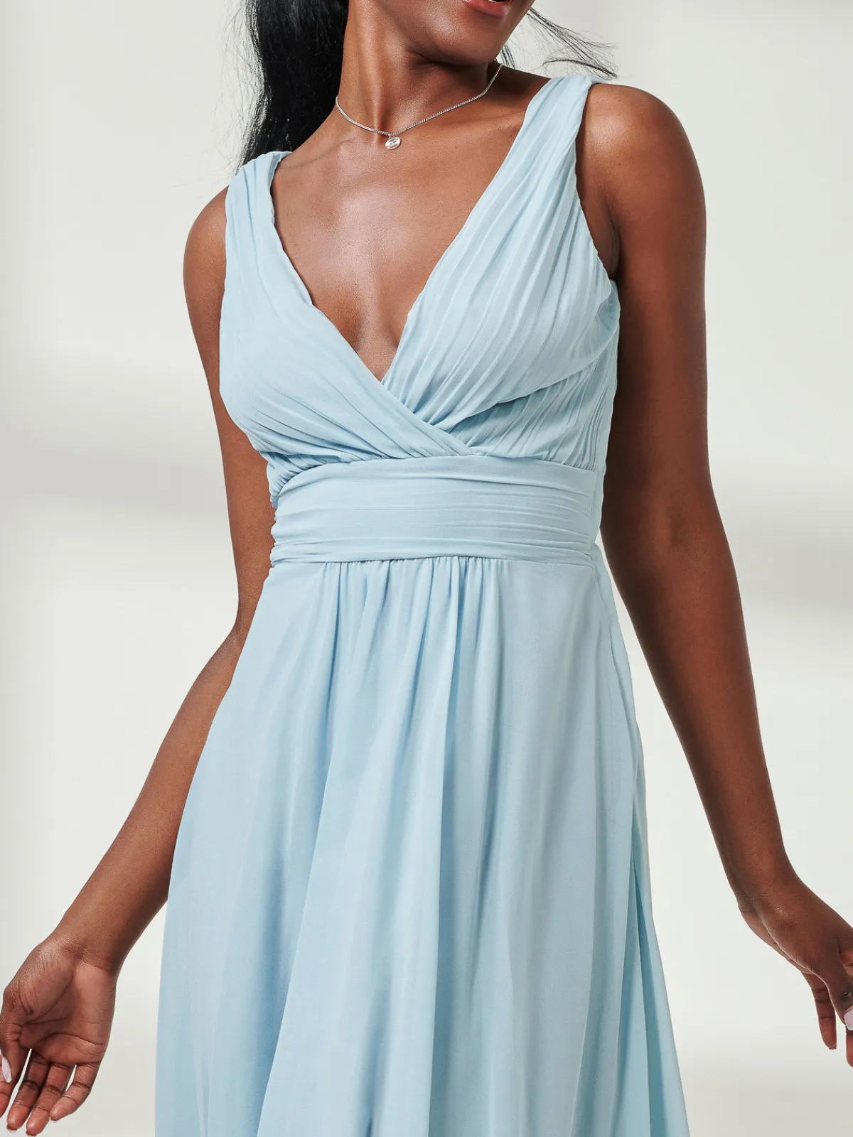 Jolie Moi Occasion Dresses|Sleeveless Dresses-Pleated Bodice Chiffon Maxi Dress, Ice Blue