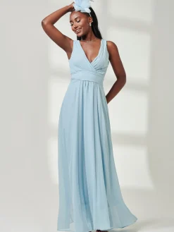 Jolie Moi Occasion Dresses|Sleeveless Dresses-Pleated Bodice Chiffon Maxi Dress, Ice Blue