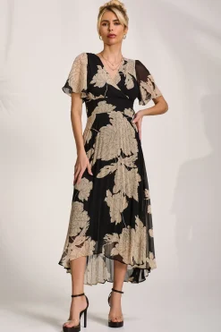 Jolie Moi Occasion Dresses|Maxi Dresses-Pleated Chiffon Maxi Dress, Black Floral