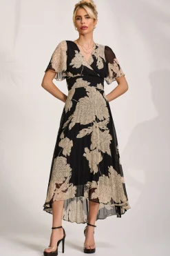 Jolie Moi Occasion Dresses|Maxi Dresses-Pleated Chiffon Maxi Dress, Black Floral
