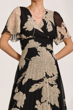Jolie Moi Occasion Dresses|Maxi Dresses-Pleated Chiffon Maxi Dress, Black Floral