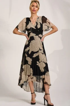 Jolie Moi Occasion Dresses|Maxi Dresses-Pleated Chiffon Maxi Dress, Black Floral