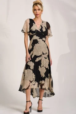 Jolie Moi Occasion Dresses|Maxi Dresses-Pleated Chiffon Maxi Dress, Black Floral