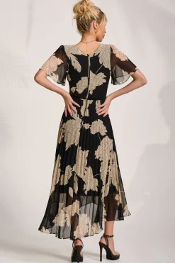 Jolie Moi Occasion Dresses|Maxi Dresses-Pleated Chiffon Maxi Dress, Black Floral