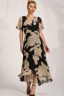 Jolie Moi Occasion Dresses|Maxi Dresses-Pleated Chiffon Maxi Dress, Black Floral