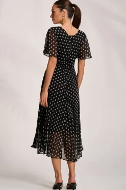 Jolie Moi Occasion Dresses|Weekend Casuals-Pleated Chiffon Maxi Dress, Black Spot
