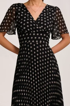 Jolie Moi Occasion Dresses|Weekend Casuals-Pleated Chiffon Maxi Dress, Black Spot