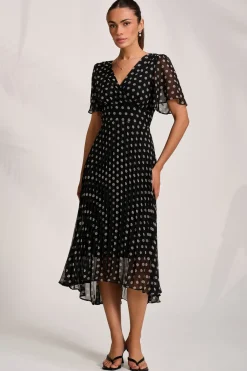 Jolie Moi Occasion Dresses|Weekend Casuals-Pleated Chiffon Maxi Dress, Black Spot