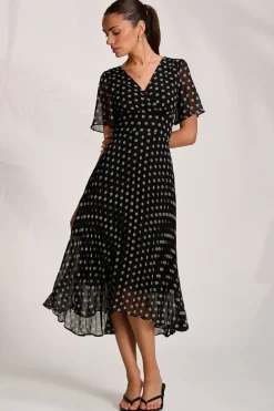 Jolie Moi Occasion Dresses|Weekend Casuals-Pleated Chiffon Maxi Dress, Black Spot
