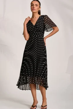 Jolie Moi Occasion Dresses|Weekend Casuals-Pleated Chiffon Maxi Dress, Black Spot