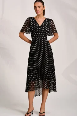 Jolie Moi Occasion Dresses|Weekend Casuals-Pleated Chiffon Maxi Dress, Black Spot