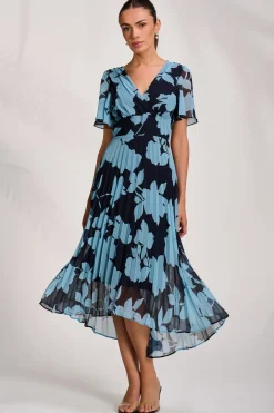 Jolie Moi Occasion Dresses|Maxi Dresses-Pleated Chiffon Maxi Dress, Blue Floral