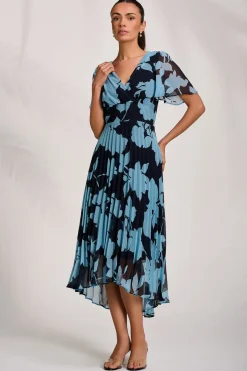 Jolie Moi Occasion Dresses|Maxi Dresses-Pleated Chiffon Maxi Dress, Blue Floral