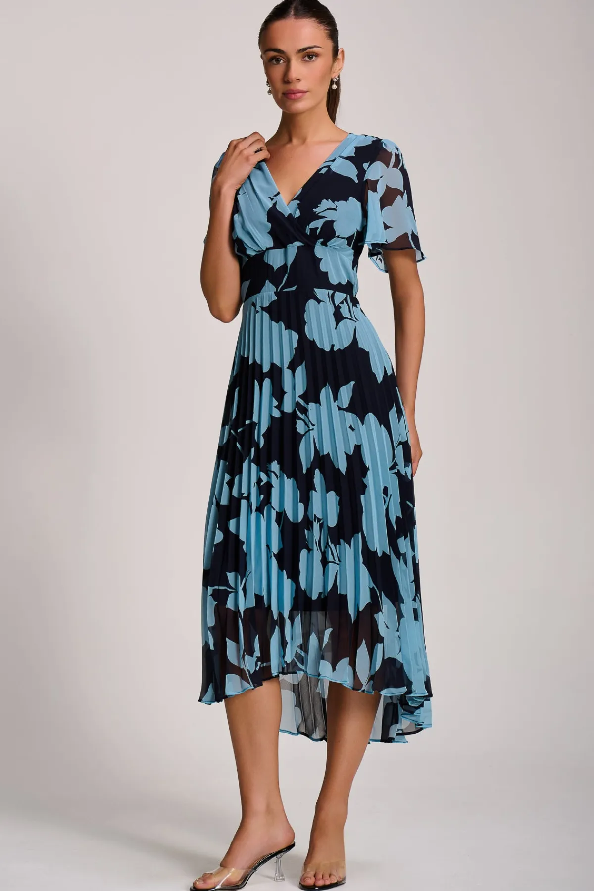 Jolie Moi Occasion Dresses|Maxi Dresses-Pleated Chiffon Maxi Dress, Blue Floral
