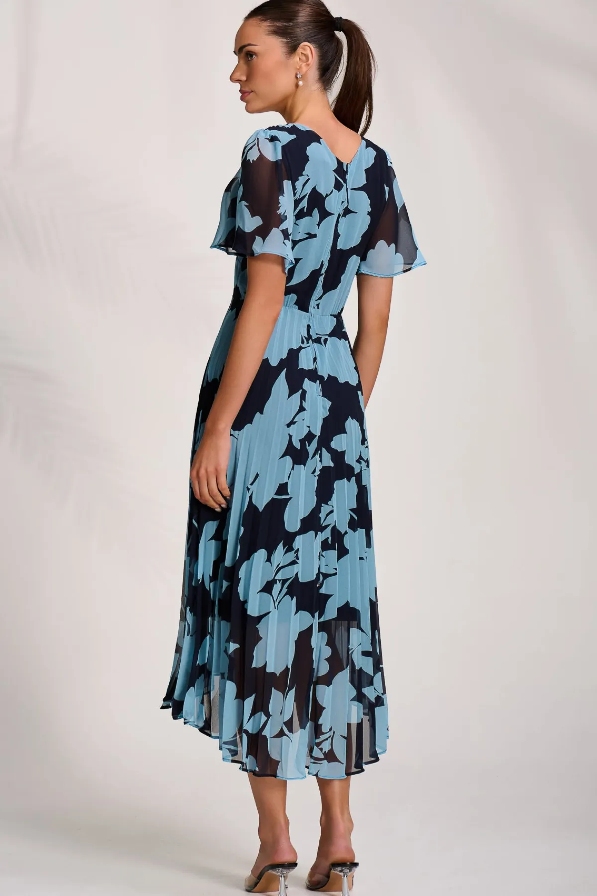 Jolie Moi Occasion Dresses|Maxi Dresses-Pleated Chiffon Maxi Dress, Blue Floral