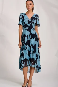 Jolie Moi Occasion Dresses|Maxi Dresses-Pleated Chiffon Maxi Dress, Blue Floral