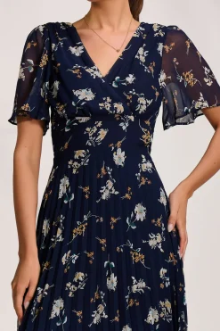 Jolie Moi Occasion Dresses|Maxi Dresses-Pleated Chiffon Maxi Dress, Floral Multi