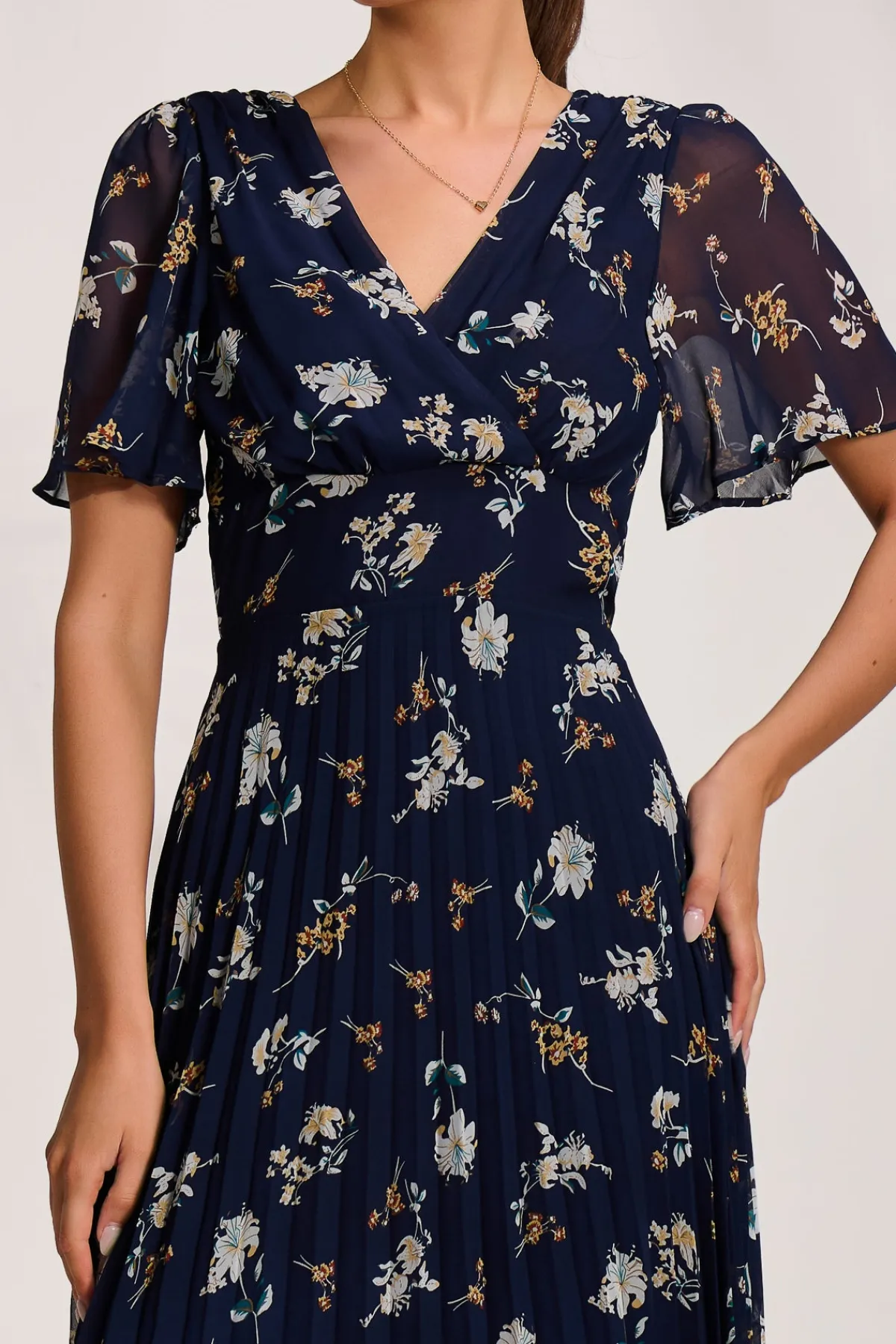 Jolie Moi Occasion Dresses|Maxi Dresses-Pleated Chiffon Maxi Dress, Floral Multi