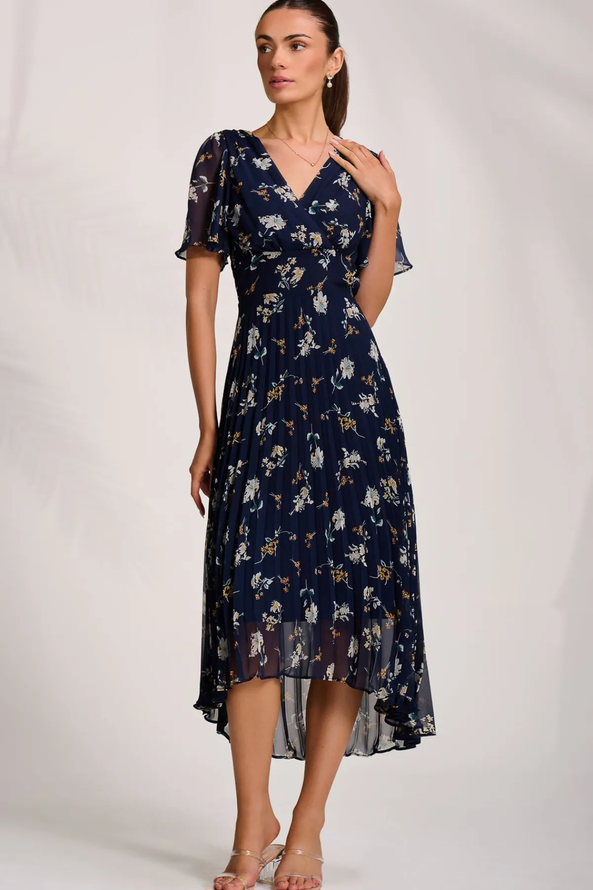 Jolie Moi Occasion Dresses|Maxi Dresses-Pleated Chiffon Maxi Dress, Floral Multi