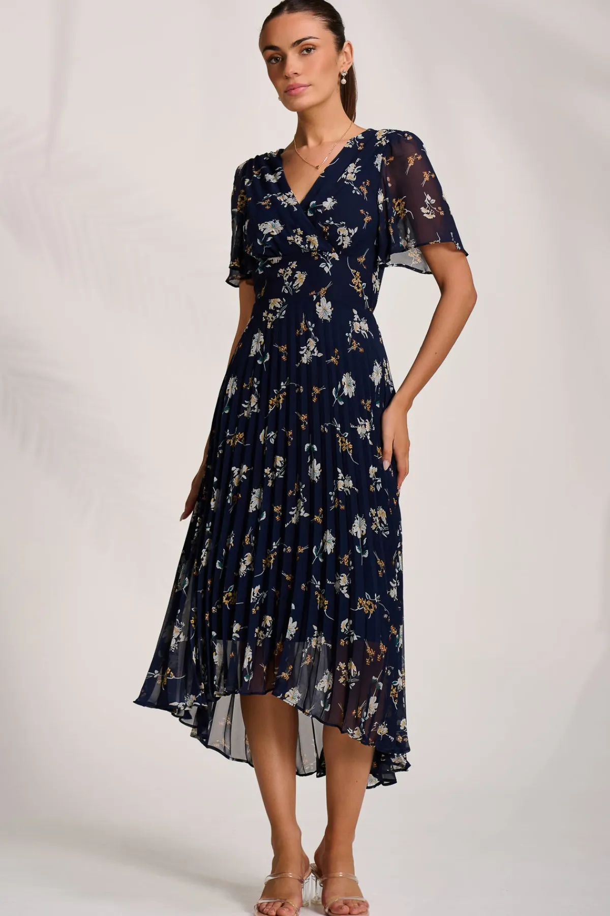Jolie Moi Occasion Dresses|Maxi Dresses-Pleated Chiffon Maxi Dress, Floral Multi