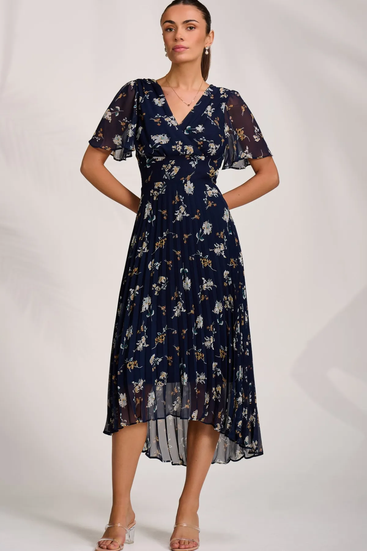 Jolie Moi Occasion Dresses|Maxi Dresses-Pleated Chiffon Maxi Dress, Floral Multi