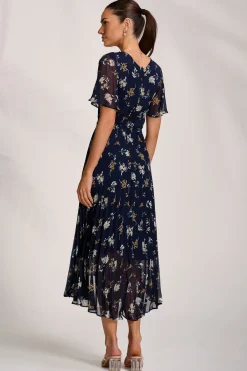 Jolie Moi Occasion Dresses|Maxi Dresses-Pleated Chiffon Maxi Dress, Floral Multi