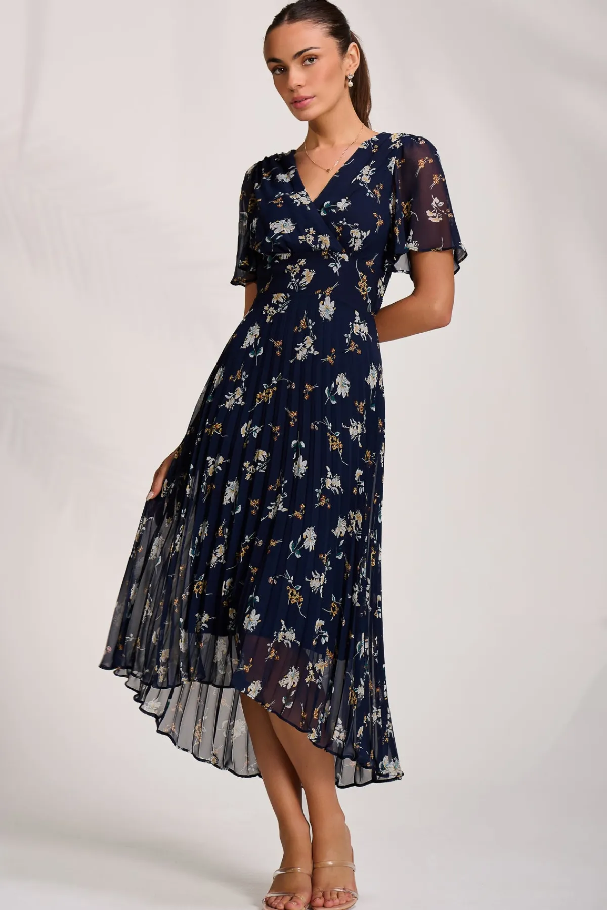 Jolie Moi Occasion Dresses|Maxi Dresses-Pleated Chiffon Maxi Dress, Floral Multi