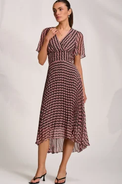 Jolie Moi Occasion Dresses|Maxi Dresses-Pleated Chiffon Maxi Dress, Pink Geo