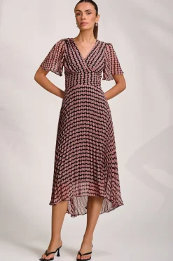 Jolie Moi Occasion Dresses|Maxi Dresses-Pleated Chiffon Maxi Dress, Pink Geo
