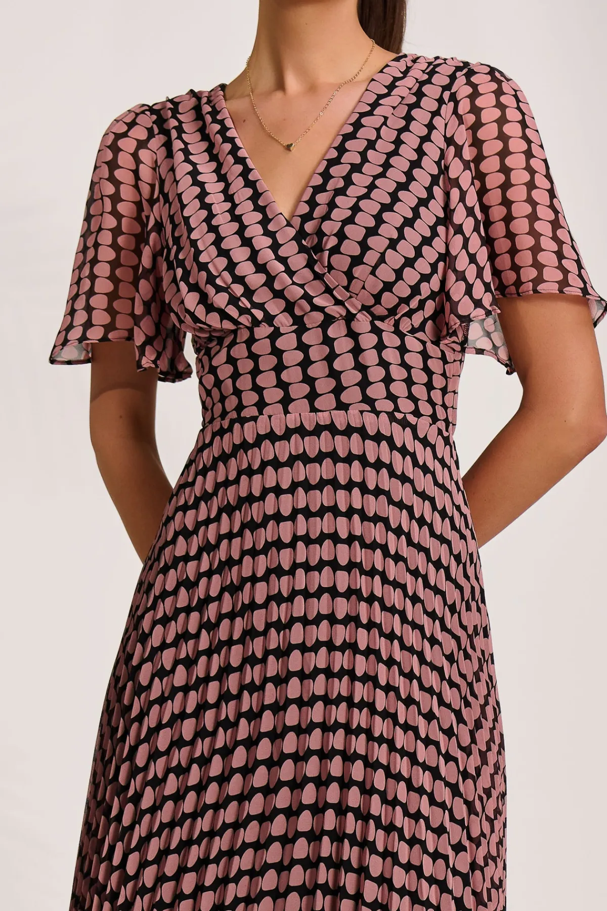 Jolie Moi Occasion Dresses|Maxi Dresses-Pleated Chiffon Maxi Dress, Pink Geo