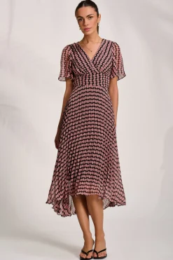 Jolie Moi Occasion Dresses|Maxi Dresses-Pleated Chiffon Maxi Dress, Pink Geo