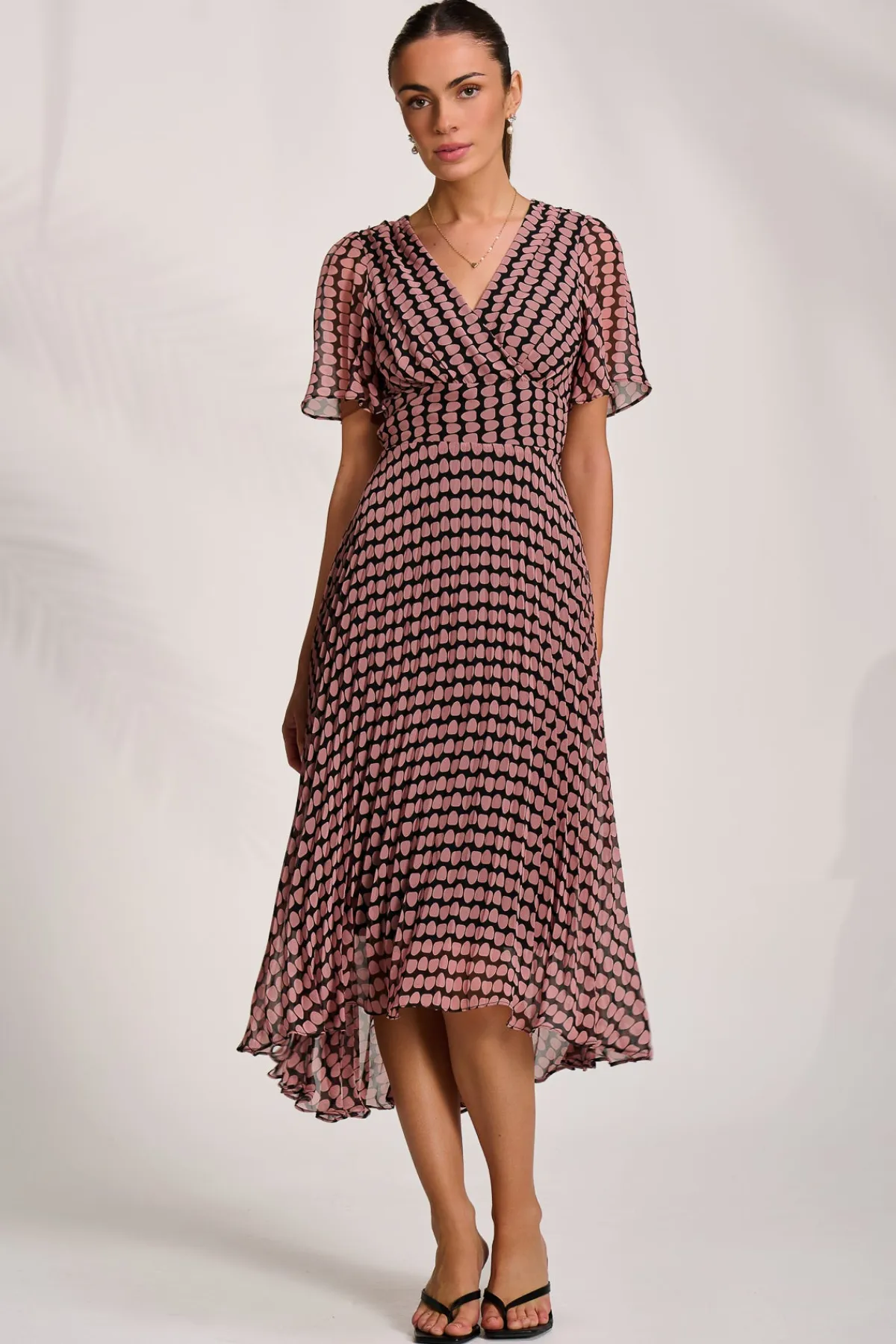 Jolie Moi Occasion Dresses|Maxi Dresses-Pleated Chiffon Maxi Dress, Pink Geo