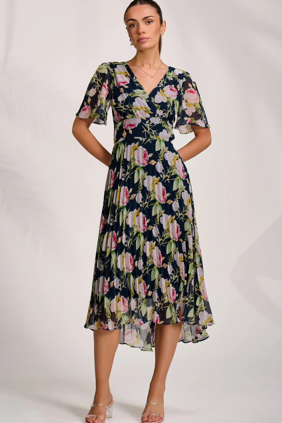 Jolie Moi Occasion Dresses|Maxi Dresses-Pleated Chiffon Maxi Dress, Pink Rose