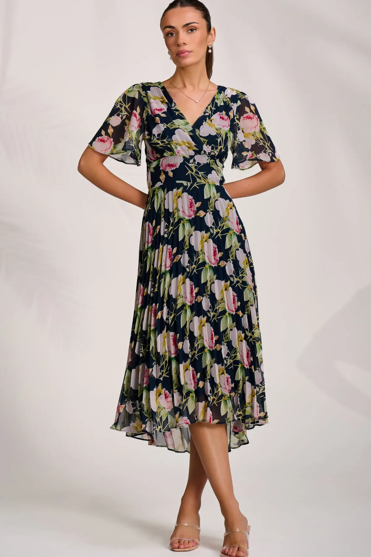 Jolie Moi Occasion Dresses|Maxi Dresses-Pleated Chiffon Maxi Dress, Pink Rose