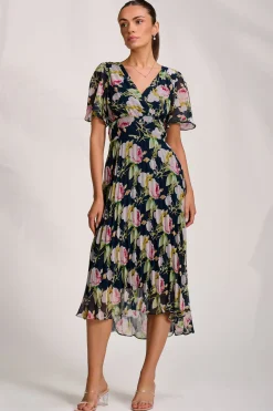 Jolie Moi Occasion Dresses|Maxi Dresses-Pleated Chiffon Maxi Dress, Pink Rose