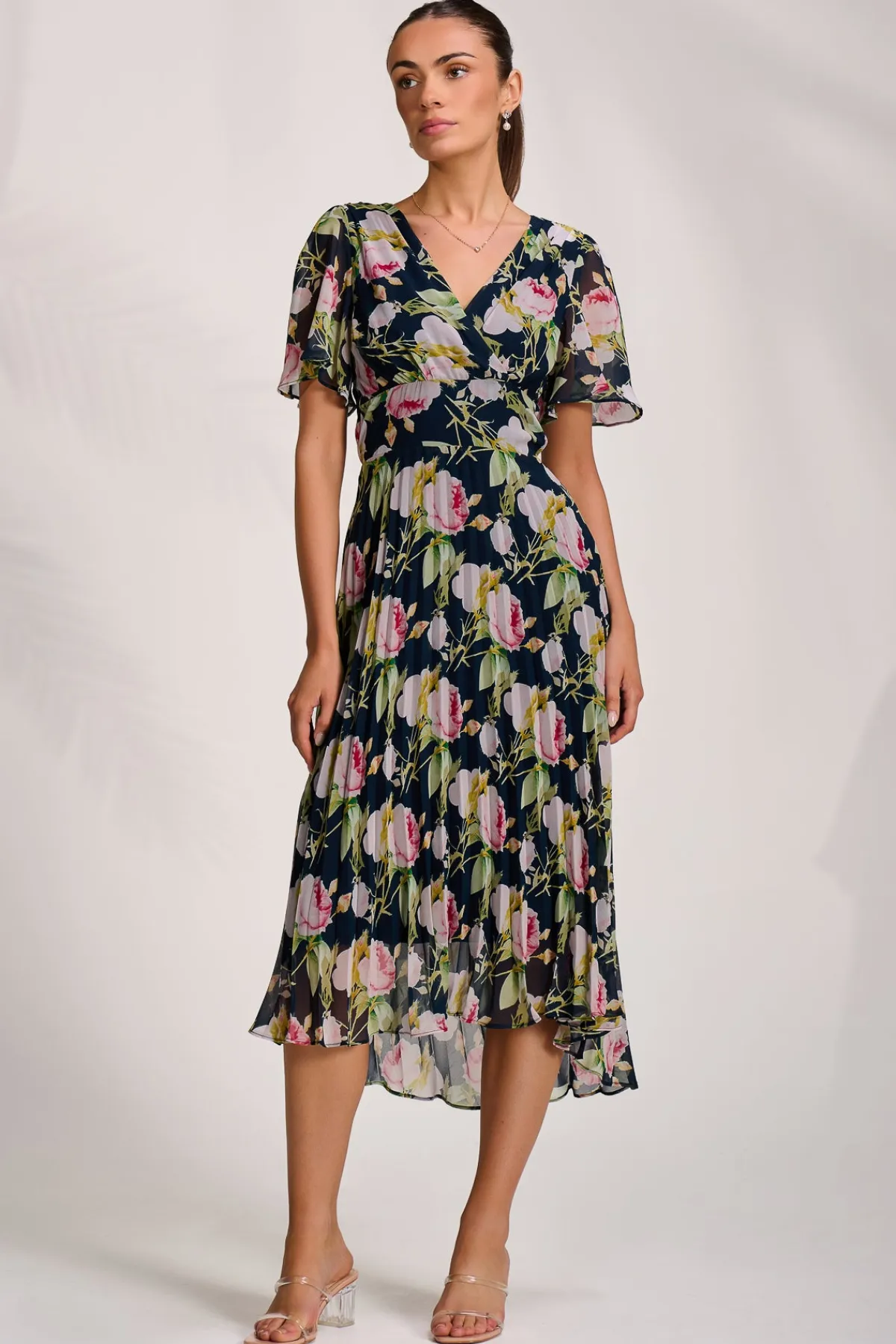 Jolie Moi Occasion Dresses|Maxi Dresses-Pleated Chiffon Maxi Dress, Pink Rose