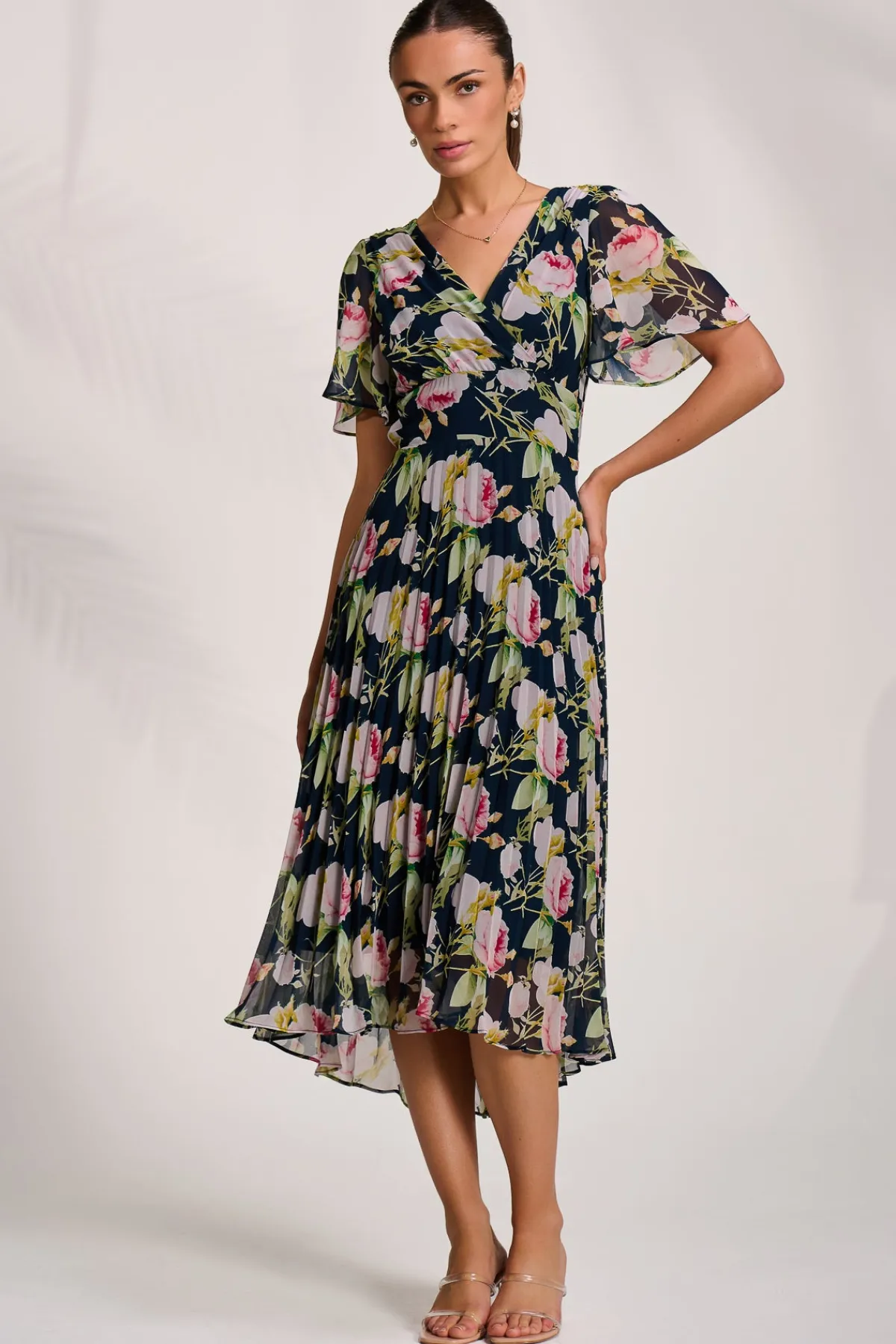 Jolie Moi Occasion Dresses|Maxi Dresses-Pleated Chiffon Maxi Dress, Pink Rose