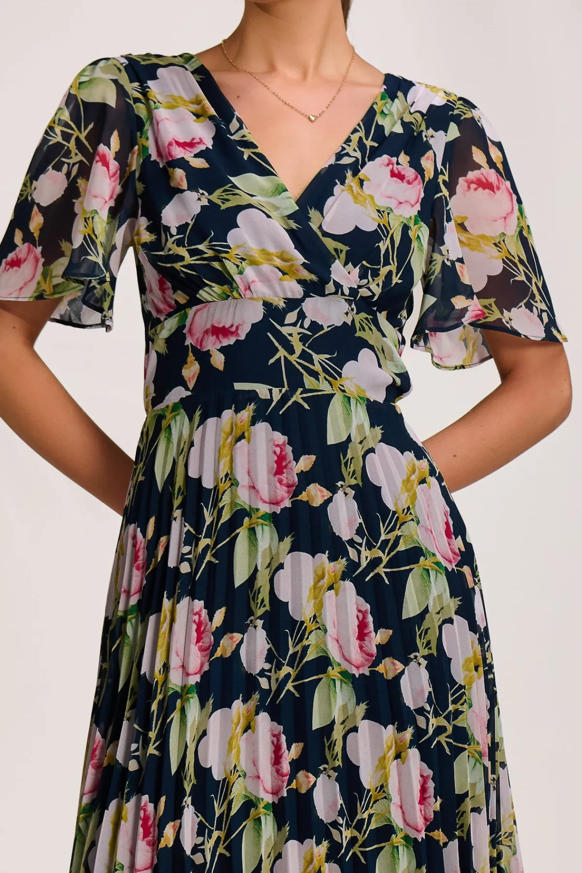 Jolie Moi Occasion Dresses|Maxi Dresses-Pleated Chiffon Maxi Dress, Pink Rose