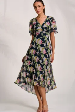 Jolie Moi Occasion Dresses|Maxi Dresses-Pleated Chiffon Maxi Dress, Pink Rose