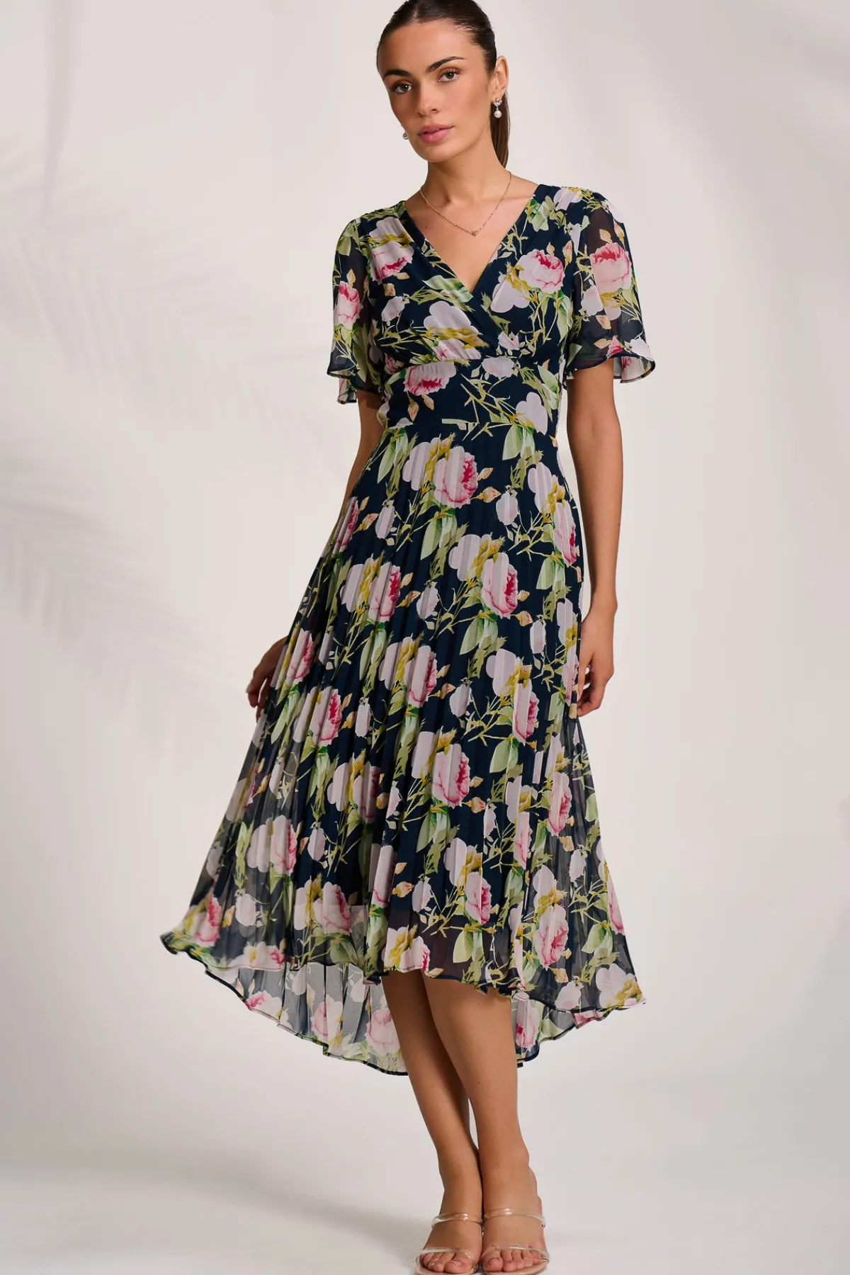 Jolie Moi Occasion Dresses|Maxi Dresses-Pleated Chiffon Maxi Dress, Pink Rose