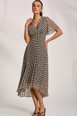 Jolie Moi Occasion Dresses|Weekend Casuals-Pleated Chiffon Maxi Dress, Stone/Black