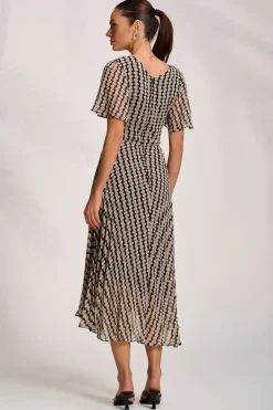 Jolie Moi Occasion Dresses|Weekend Casuals-Pleated Chiffon Maxi Dress, Stone/Black