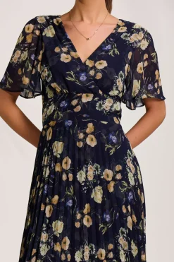 Jolie Moi Floral Dresses|Weekend Casuals-Pleated Chiffon Maxi Dress, Yellow Floral