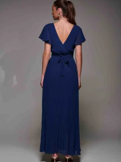 Jolie Moi Occasion Dresses|Wrap Dresses- Pleated Frill Detail Chiffon Maxi Dress Navy