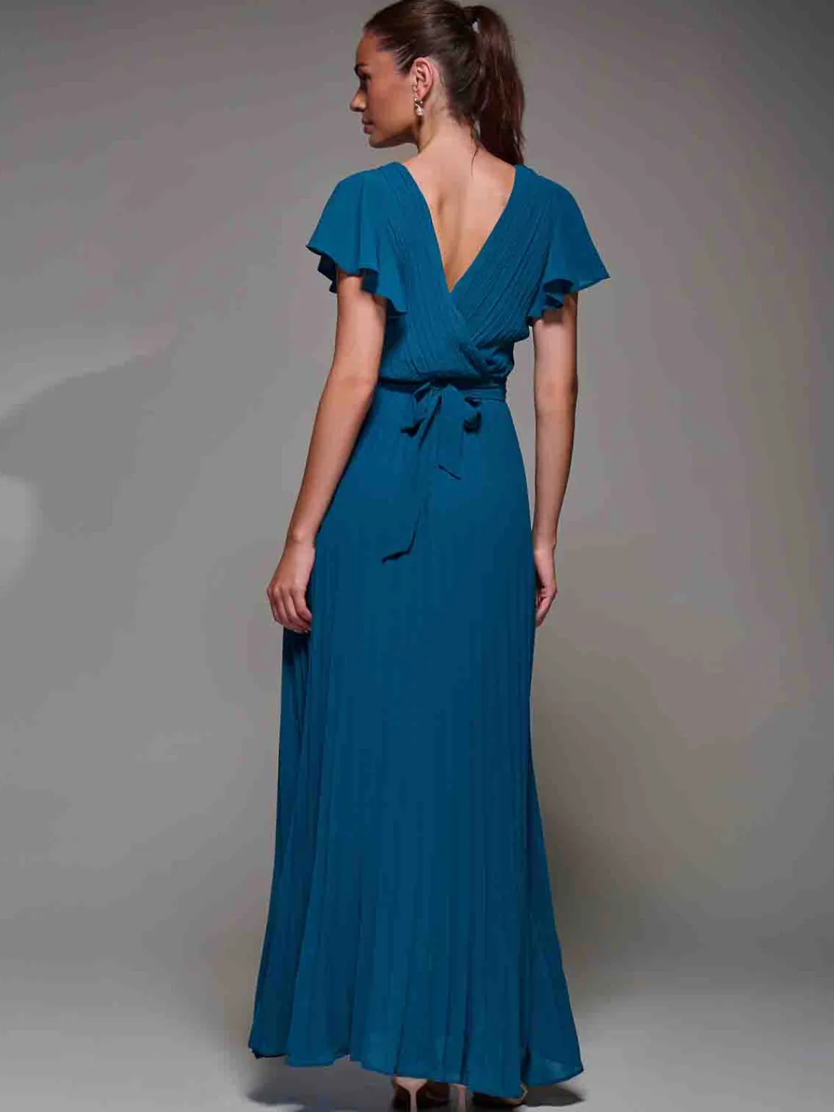 Jolie Moi Occasion Dresses|Wrap Dresses-Pleated Frill Detail Chiffon Maxi Dress, Teal